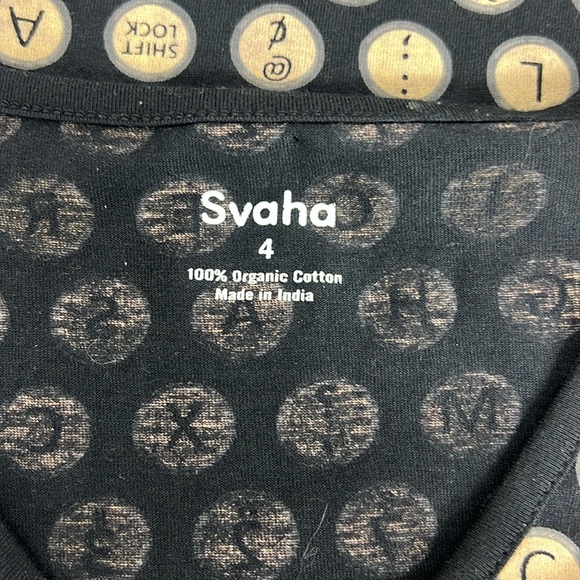Svaha Sz 4 Dress Typewriter Novelty Print Organic Cotton Pockets Black EUC - Picture 2 of 10